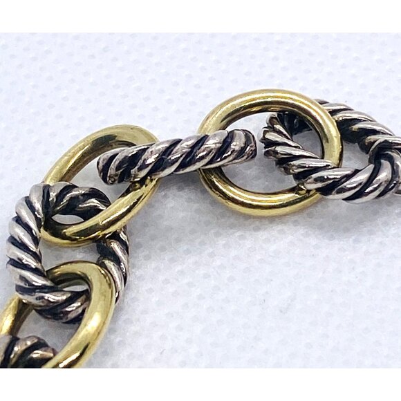 David Yurman 18K 750 925 Sterling Silver Oval Link Toggle Bracelet - Picture 6 of 12
